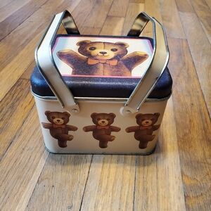 Vintage 1983‎ bristolware chein industries teddy bear metal tin with handles